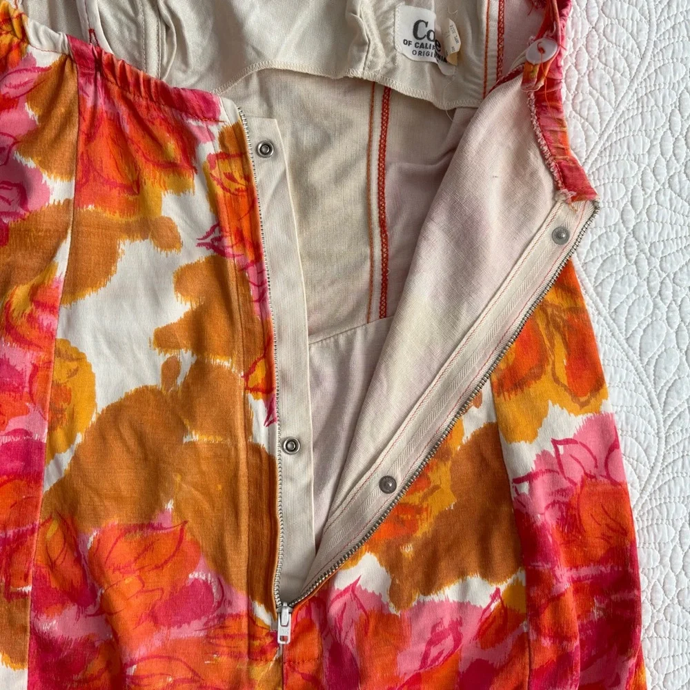 Vintage 1950s COLE of CALIFORNIA Pink, Orange & Gold Floral Ruched Bathing Suit - Picture 8 of 16